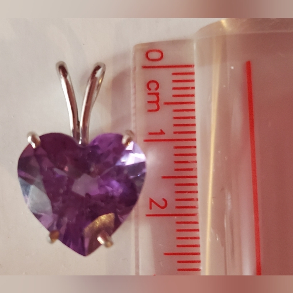 Large Genuine Heart Amethyst Pendant Sterling Silver With 925 Necklace - Picture 6 of 11